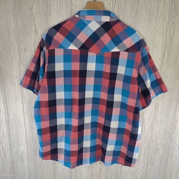 Urban Industry Men XXL Checkered Red Blue Short Sleeve Casual Button Down Shirt - Picture 7 of 8